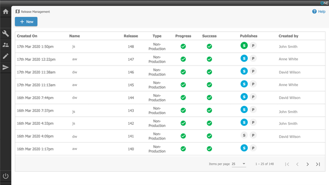 Une capture d'écran de l'outil de gestion des versions de Forrit montrant une liste des versions précédentes.
